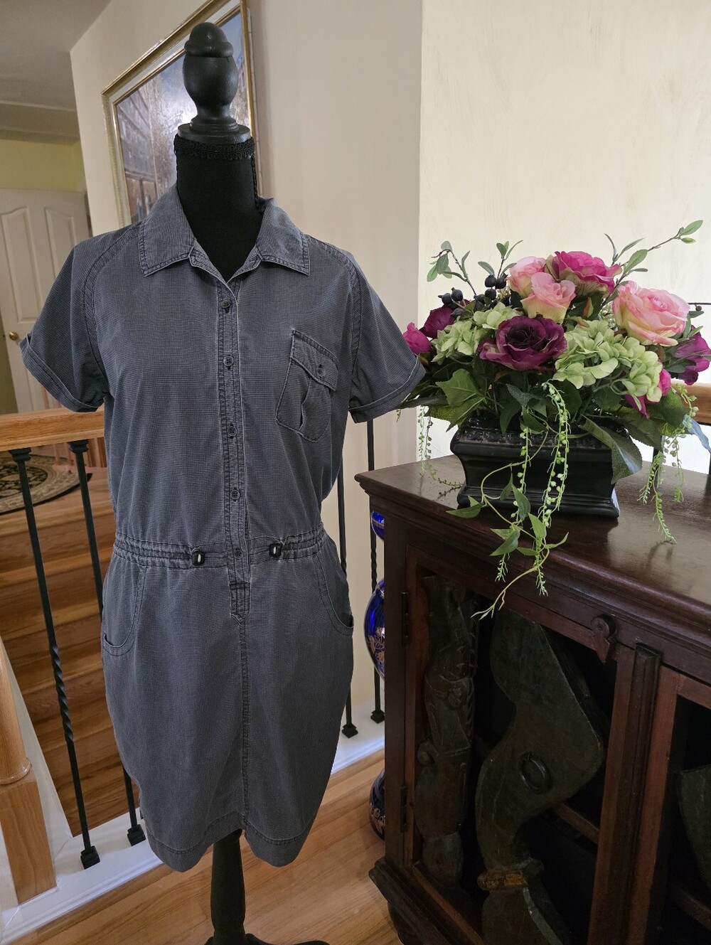 Woolrich Charcoal Gray Short-Sleeve Utility Midi Dress Size M‎